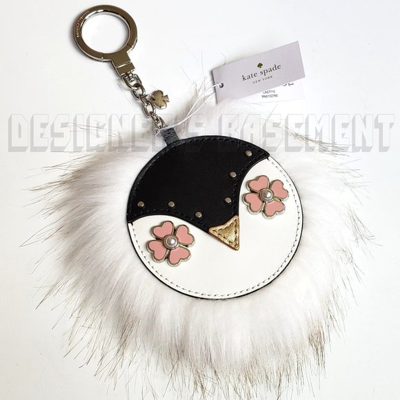 KATE SPADE furry PENGUIN Bag CHARM Key Fob Ring - Picture 1 of 4